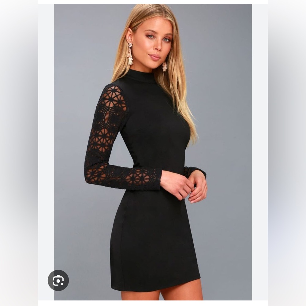Lulus lace up your sleeve black ponte mini dress